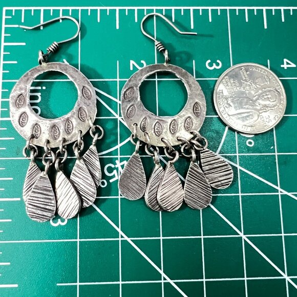 Bohemian Style 3" Dangle Earrings Teardrop Textured Charms Ornate Circular Desig - Picture 3 of 8